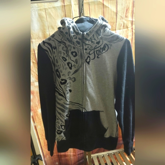 LADIES FOX ZIP UP ANIMAL PRINT SIZED MEDIUM SWEATER - Picture 1 of 3